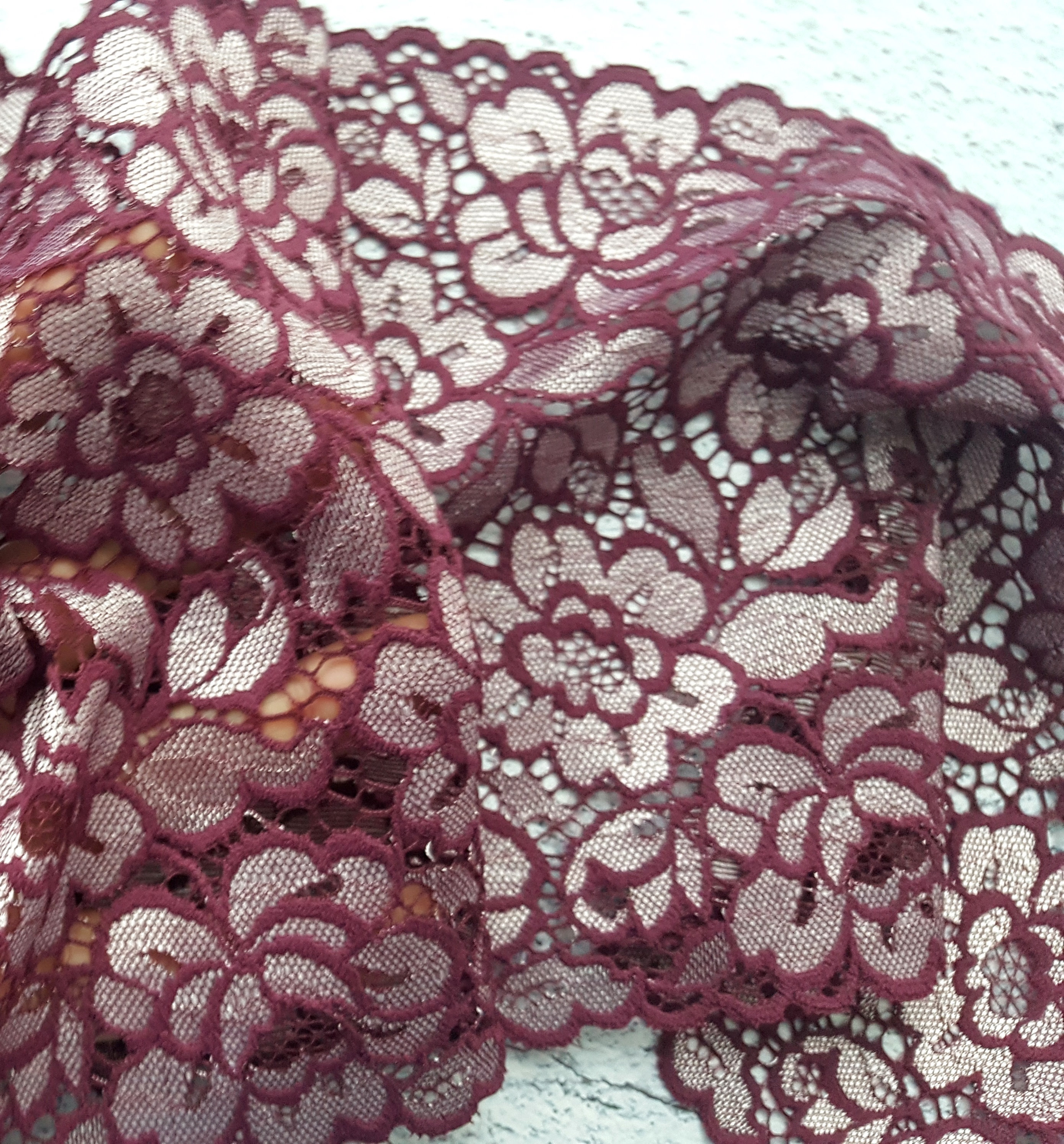 Burgundy Stretch Lace Trim Floral Elastic Lace Fabric width | Etsy