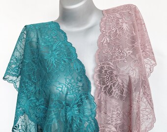 Cocoa Brown Lingerie Stretch Lace Trim, Teal Floral Galloon Lace, Elastic Scalloped Lace, By The Meter 23 cm / 9" Wide, Nr 050/051