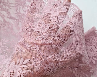 Lilac Pink Lingerie Stretch Lace Trim, Floral Galloon Lace, Elastic Scalloped Lace, By The Meter 22.9 cm / 9" Wide, Nr 055