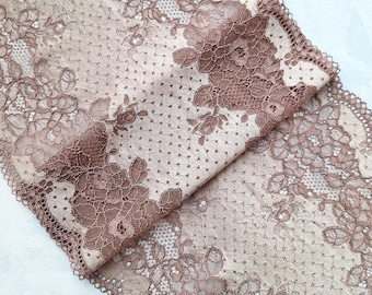 Light Brown Stretch Lace Fabric – Floral Pattern – 23.5 cm / 9.25" Wide – Lingerie, Bralette, DIY Sewing, Nr. 954