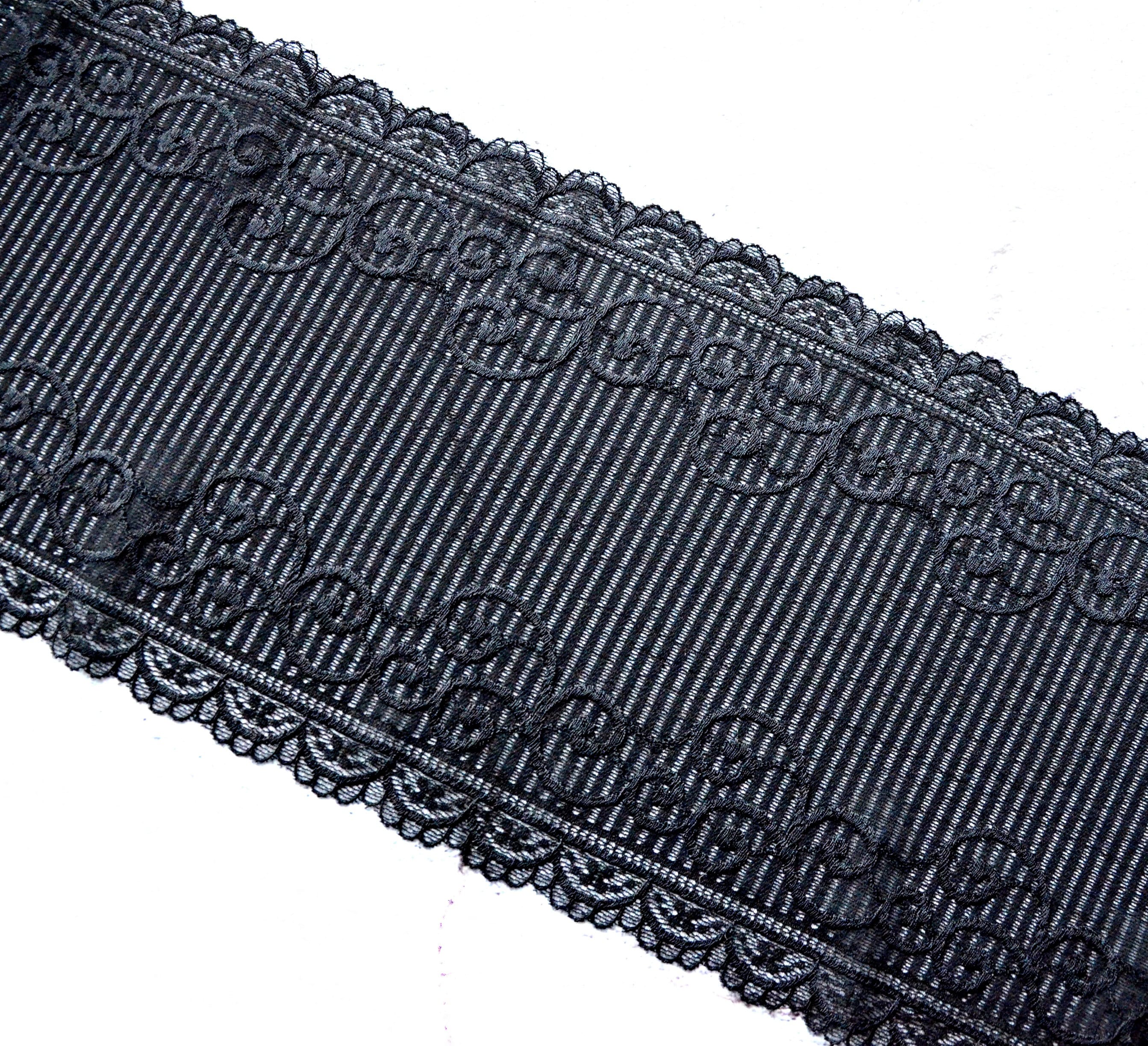 3 Yards Elastizität Spitzenbordüre Spitzenband,30cm Schwarz Spitzen
