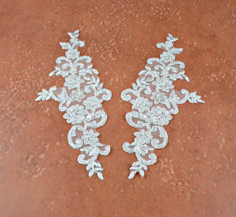 Offwhite Sequin Beaded Lace Applique Pair Embroidered Corded Etsy