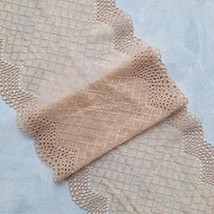 Beige Stretch Lace, Elastic Lace Trim, Bra Making, 17 cm / 6.6&quot; Wide, Nr Q5079