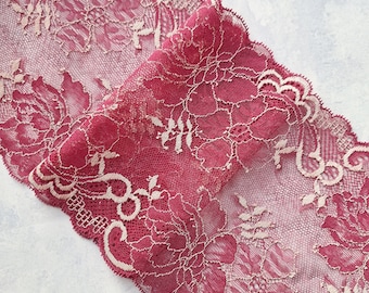 Stretch Lace Trim, Carmine Floral Elastic Lace Bra Making, width 17.6 cm / 6.9", Nr 349