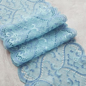 Light Blue Stretch Lace Trim, Elastic Lace for Lingerie, width 15.5 cm / 6.1", Nr Q4209