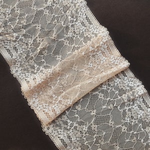 Beige Lingerie Lace Trim Bra Making Stretch Lace, Floral Elastic Lace, 19 cm / 7.48&quot; Wide, Nr 142