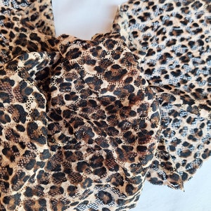 Leopard print stretch lace trim, Cheetah print elastic lace, Panthera Printed lace fabric width 22 cm / 8.6&quot;, Nr 798