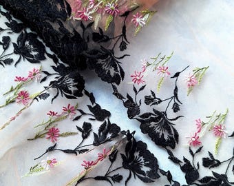 2.18 yards Colorful Embroidery Tulle Lace Trim, Nonelastic Bright Mesh Lace Fabric, Bra Making Lace, 22 cm/ 8.6" Wide, Nr 873