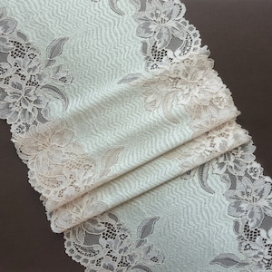Stretch Lace Trim, Light Green Wide Elastic Lace Lingerie Sewing width 23 cm / 9.05&quot;, Nr 736