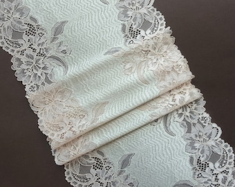 Kanten rand met stretch, lichtgroene brede elastische kanten lingerie Naaibreedte 23 cm / 9,05", Nr 736