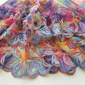 2.18 yards Colorful Embroidery Tulle Lace Trim, Nonelastic Bright Mesh Lace Fabric, Bra Making Lace width 24 cm/ 9.44, Nr E5000 image 10