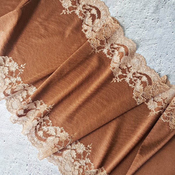 Brown Stretch Lace Trim, Extra Wide Elastic Lace Fabric, Wedding Lingerie Lace width 29 cm / 11.41", Nr 572