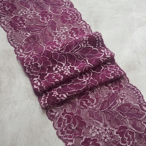 Purple Stretch Lace, Floral Elastic Lace for Bra, width 17.5 cm/ 6.9&quot;, Nr 709