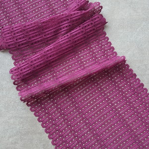 Purple Wide Stretch Lace Trim, Elastic Lace Fabric, Lingerie Lace, width 23 cm / 9.05&quot;, Nr 309