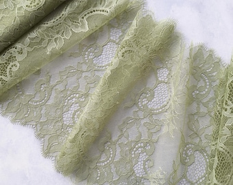 3.17 yards Olive Green Inelastic Eyelash Chantilly Lace Trim for Sewing, 23 cm / 9" Wide, Nr 970