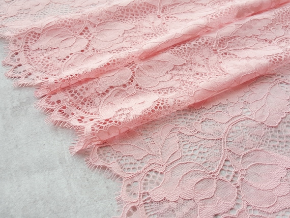 3.22 Yards Pink Chantilly Lace Trim, Eyelash Lace Fabric, French