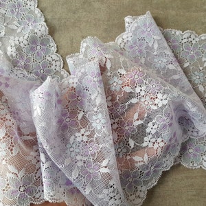 Stretch Lace Trim, Lilac Lavender Floral Elastic Lace, Lingerie Lace Trimming, width 16.2 cm/ 6.37&quot;, Nr Q4169