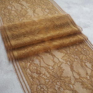 Golden Brown Stretch Lace Trim, Vintage Style Elastic Lace, French lace, width 23.5 cm / 9.2&quot;, Nr 703