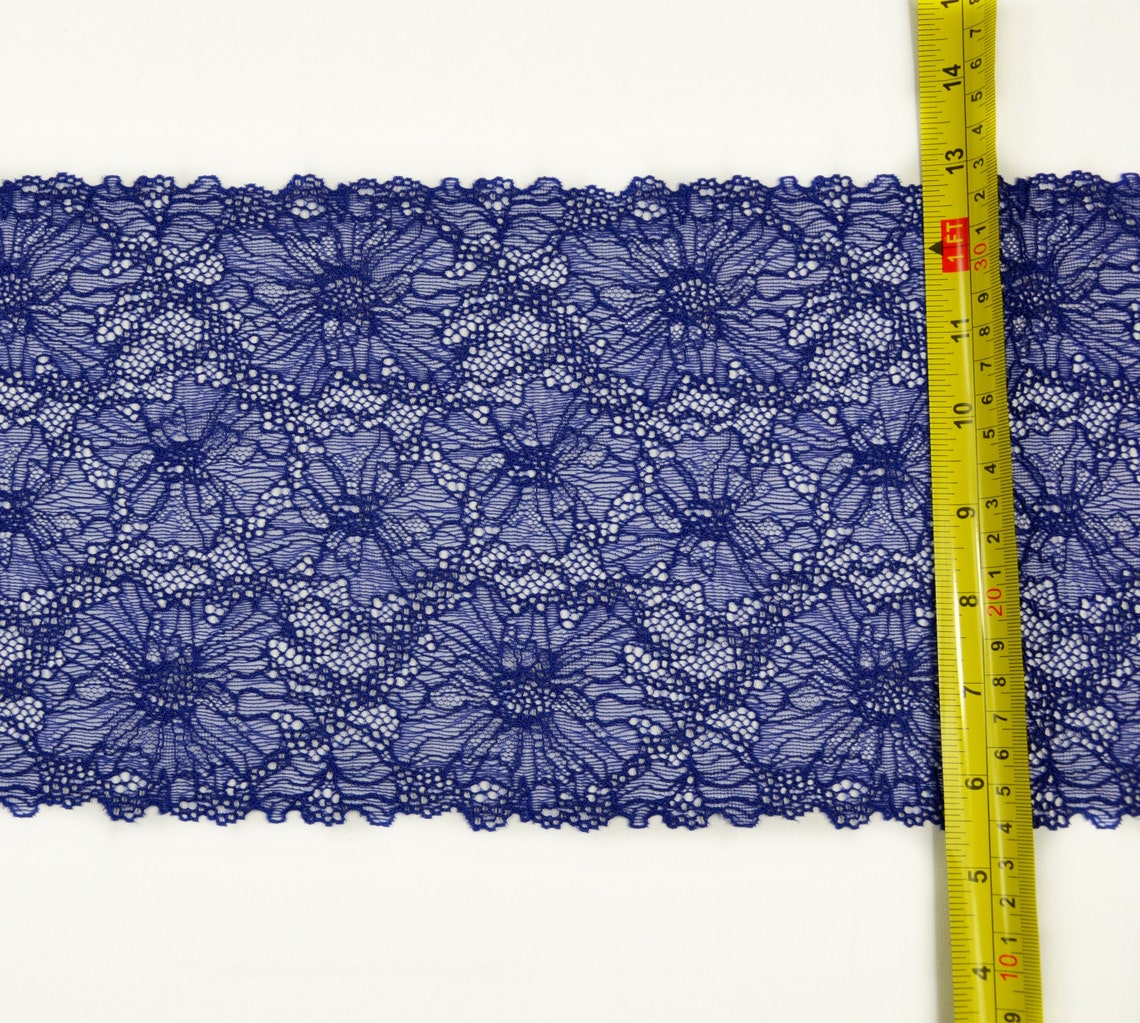 Lingerie Sewing Stretch Lace Trim Blue Floral Wide Lace Etsy