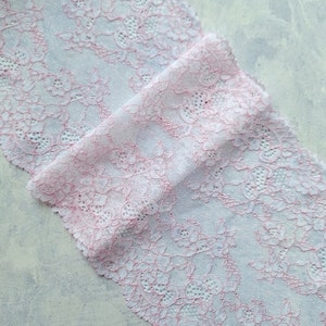 White Floral Stretch Lace, Wide Elastic Lace Trim, Wedding Lingerie Lace width 22 cm / 8.66&quot;, Nr Q2437