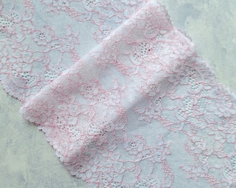 White Floral Stretch Lace, Wide Elastic Lace Trim, Wedding Lingerie Lace width 22 cm / 8.66", Nr Q2437