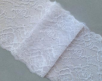 Bridal White Stretch Lace Trim for Lingerie Sewing, 14 cm / 5.5" Wide, Q7004