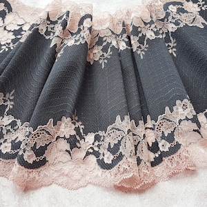 Schwarze Stretch Spitzenborte, Elastische Spitze, Hochzeit Dessous Spitze, 24 cm Breit, Nr 696
