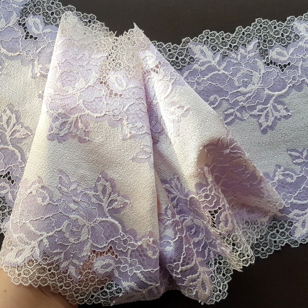 Stretch Lace Trim for Lingerie, Lilac Elastic Lace Fabric, width 20 cm / 7.87", Nr 679