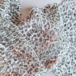Animal print stretch lace trim, Wild cat skin printed elastic lace fabric width 20.5 cm / 8.07&quot;, Nr 799