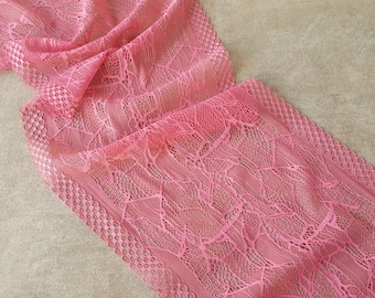 Stretch Lace Trim, Rose Elastic Lace Fabric, French Lace, 22.3 cm / 8.77" Wide, Nr Q2346