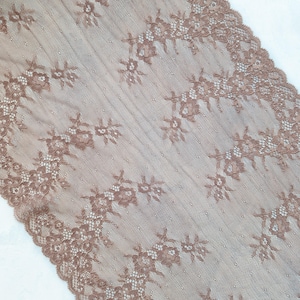 Brown Extra Wide Stretch Lace, Floral Elastic Lace Trim width 34 cm / 13.3&quot;, Nr 911