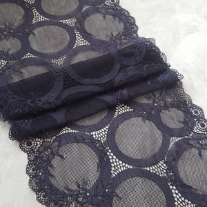 Dark Purple Stretch Lace Trim, Scallop Edge Lace Lingerie Sewing, width 23.2 cm / 9.13&quot;, Nr 704