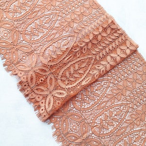 1.5 yards Salmon Chantilly Lace Trim, Eyelash Lace Fabric, Nonelastic French Lace, width 9.05&quot; / 23cm, Nr 841