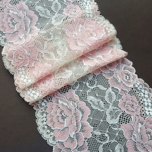 Wedding Lingerie Lace, Stretch Lace Trim, Elastic Lace Fabric, Floral Lace width 18 cm / 7.08&quot;, Nr 678