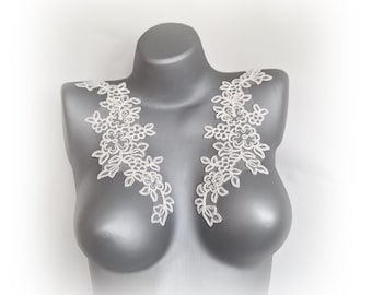Ivory Bridal Floral Lace Applique Pair, Wedding Appliques, AP027