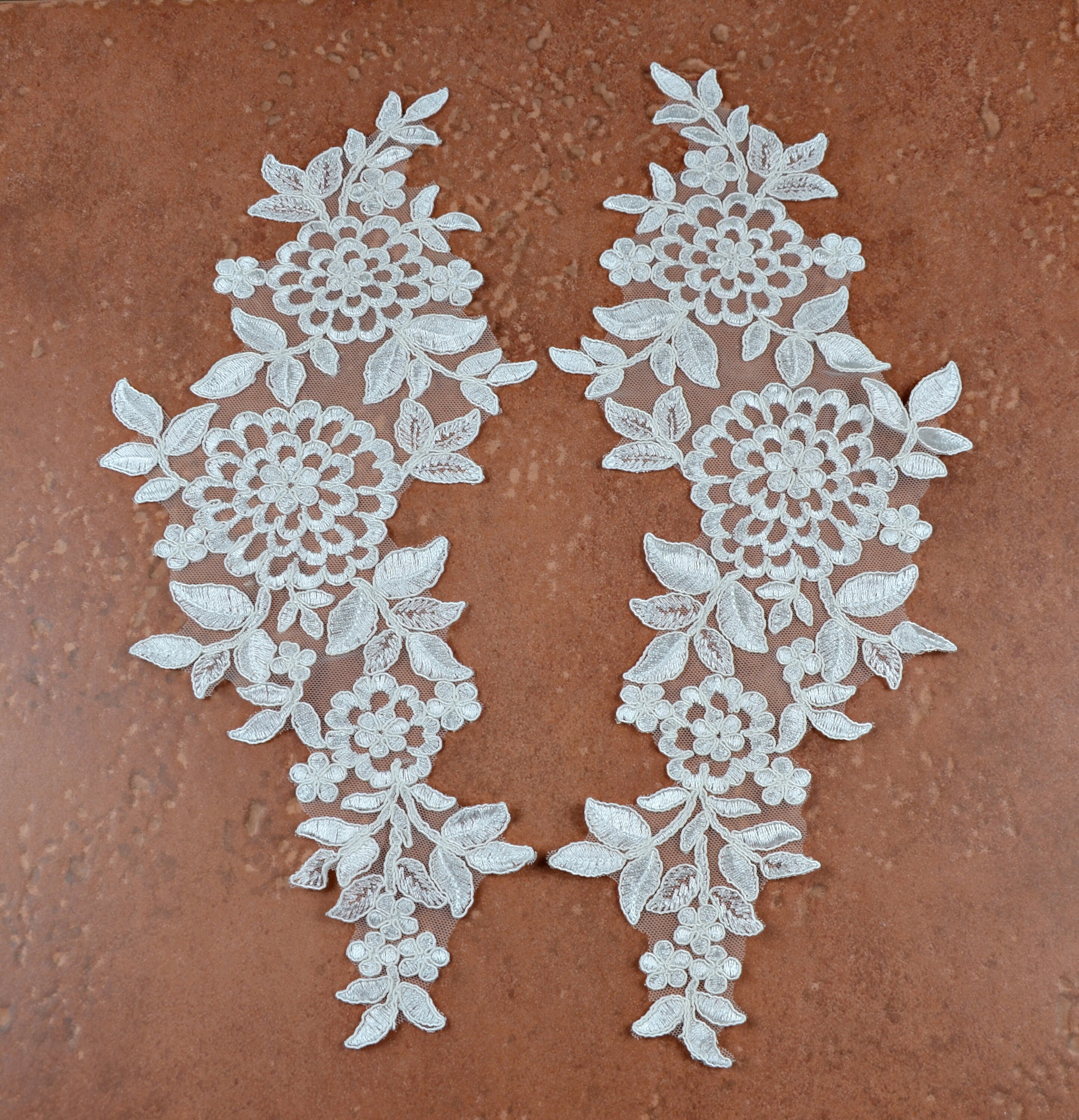 Ivory Lace Applique Pair Embroidered Lace Appliques Clothing Etsy