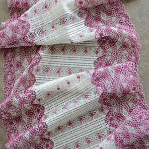 Ivory Purple Stretch Lace Trim, Wide Elastic Lace Fabric, Wedding Lingerie Lace width 20 cm / 7.8&quot;, Nr Q3728