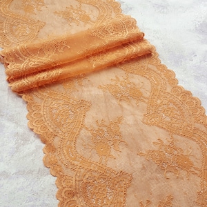 Altorange Stretch Spitzenborte, Vintage Style Elastische Spitze, französische Spitze, Breite 23.7 cm / 9.33", Nr 671