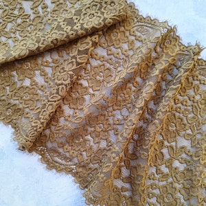 Mustard Chantilly Eyelash Lace, Stretch Lace Trim, Wide Elastic Lace Lingerie Sewing width 22.7 cm / 8.9&quot;, Nr 2860