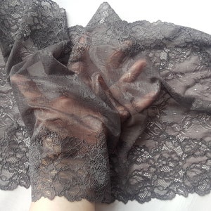 Grey Brown Extra Wide Stretch Lace, Floral Elastic Lace Trim, width 33 cm / 13", Nr Q2103