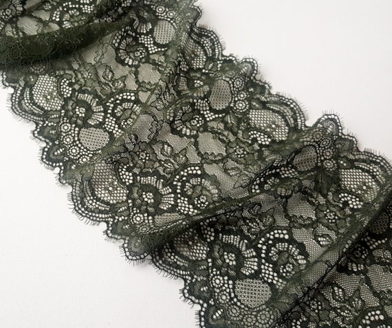 Dark Olive Green Chantilly Eyelash Lace, Stretch Lace Trim, Wide Elastic  Lace Lingerie Sewing Width 23.2 Cm / 9.06, Nr 606 