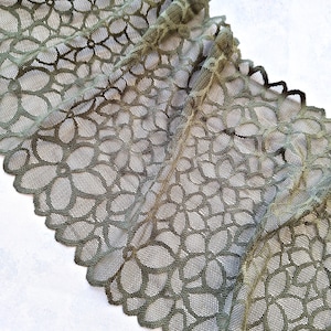 Dark Olive Stretch Lace Trim, Elastic Lace Fabric, Bra making, width 21.5 cm / 8.4&quot;, Nr 2867
