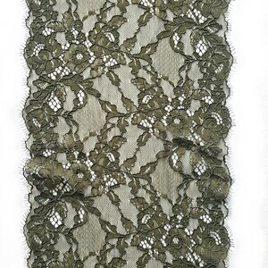 Khaki Chantilly lace trimming, Eyelash stretch lace, Lingerie lace trim, French lace, width 23.6 cm / 9.05, Nr 516 image 3