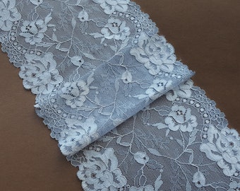 Bordure en dentelle stretch bleu gris, fabrication de soutien-gorge large en dentelle élastique en jean, largeur 18,1 cm / 7,12", Nr Q4201