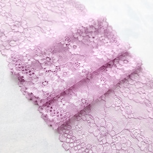 Stretch Lace Trim, Lilac Floral Elastic Lace, Lingerie Lace Trimming, width 15 cm/ 5.97&quot;, Nr Q4045