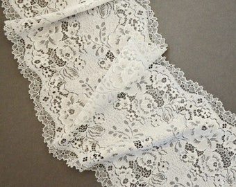 Light ash gray stretch lace trim bra making, Lingerie lace width 18 cm / 7.08", Nr Q2349