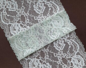 Mint Floral Stretch Lace Trim, Lingerie Sewing Elastic Lace, French Lace, width 23.5cm / 9.2", Nr Q2059