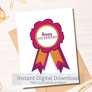 Happy Work Anniversary - Orange & Pink Award Card - Instant Download PDF - Card Template - Rina Paperie