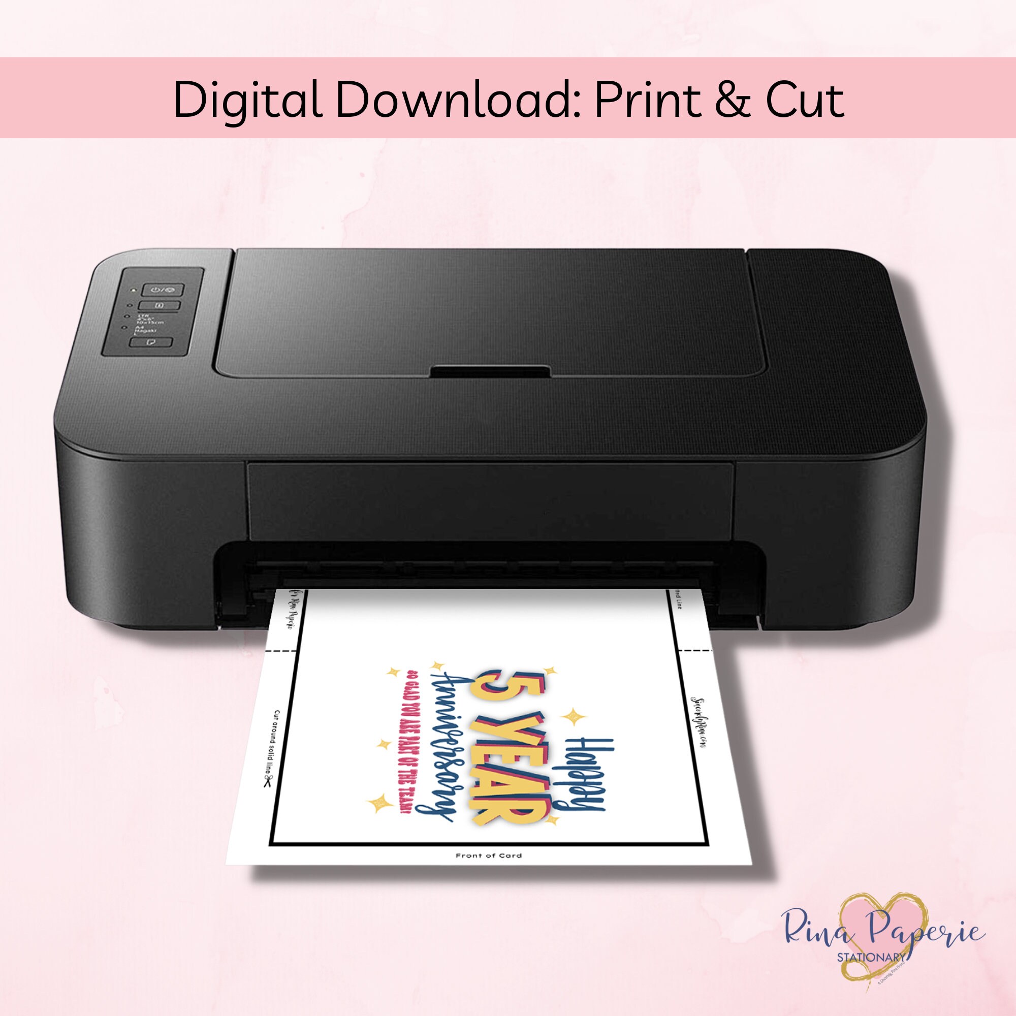 Happy 5 Year Anniversary Work Anniversary Card Instant Download PDF ...