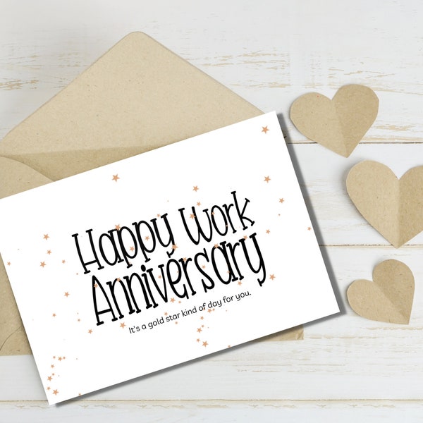 Happy Work Anniversary - It's a Gold Star Kind of Day For You - Instant Download PDF - Card Template - Rina Paperie